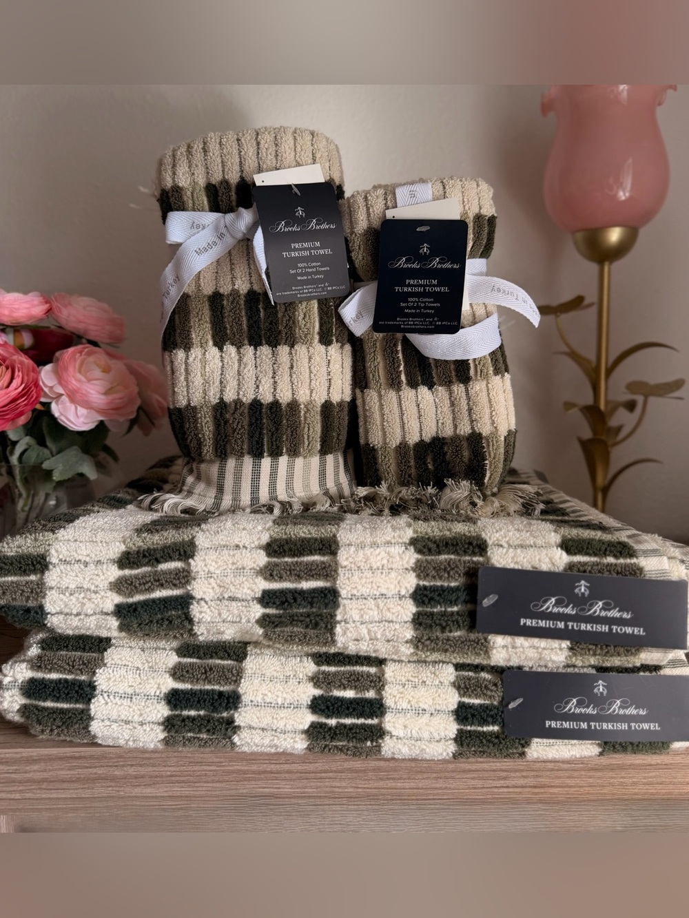 BROOKS BROTHERS Fall Gemstone Mosaic Tile THICK PLUSH TURKISH bath hand towels